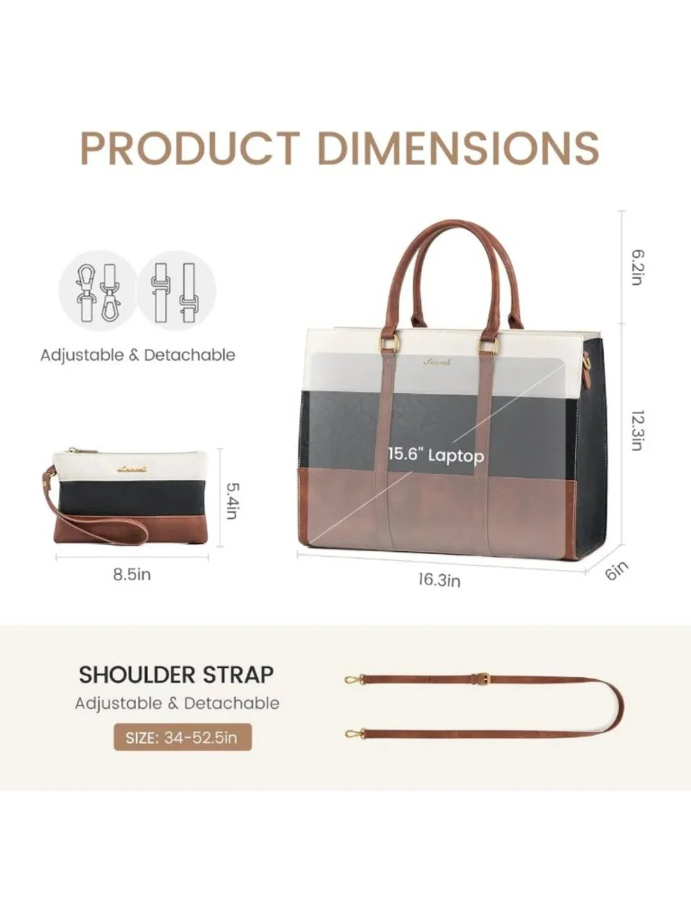 Stylish Vintage Leather Laptop Tote Bag, 15.6